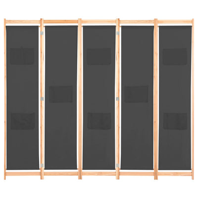 vidaXL 5-Panel Room Divider Black 200x170x4 cm Fabric