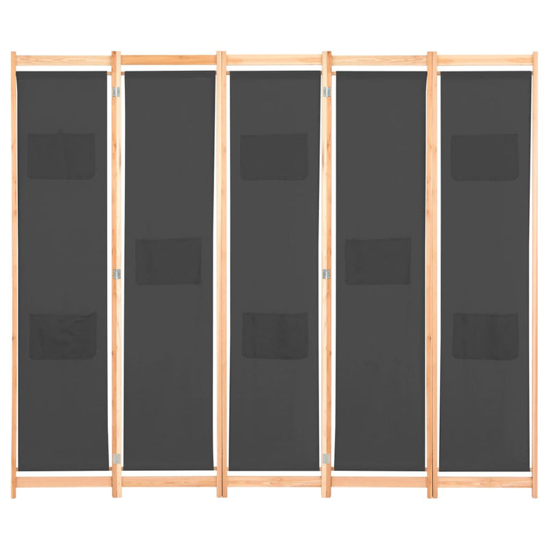 vidaXL 5-Panel Room Divider Black 200x170x4 cm Fabric