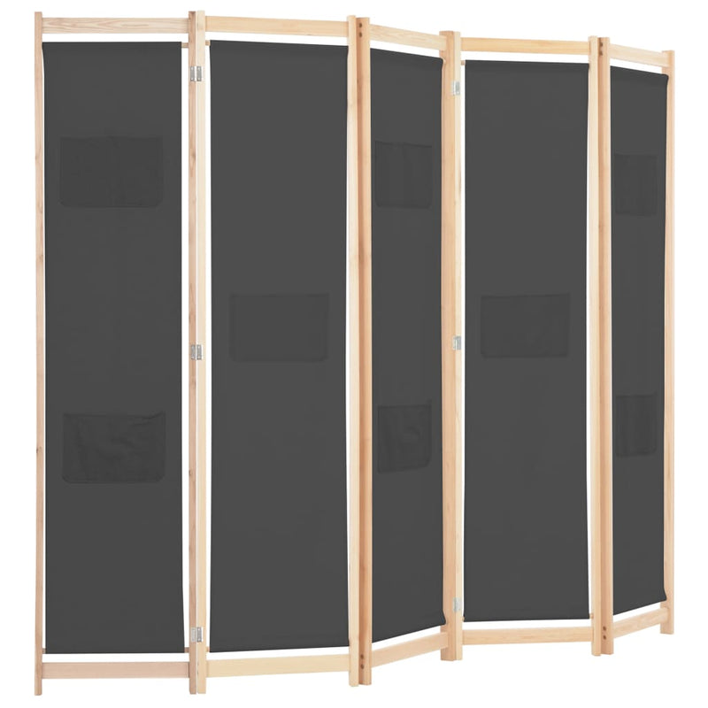 vidaXL 5-Panel Room Divider Black 200x170x4 cm Fabric