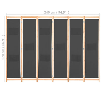 vidaXL 6-Panel Room Divider Black 240x170x4 cm Fabric