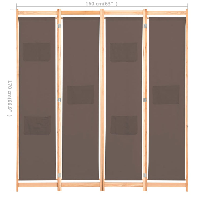 vidaXL 4-Panel Room Divider Black 160x170x4 cm Fabric