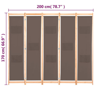 vidaXL 5-Panel Room Divider Black 200x170x4 cm Fabric