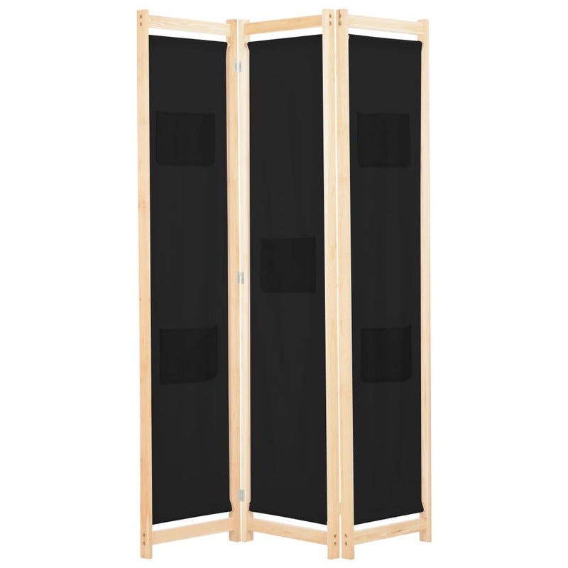 vidaXL 3-Panel Room Divider Black 120x170x4 cm Fabric