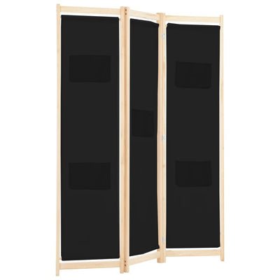vidaXL 3-Panel Room Divider Black 120x170x4 cm Fabric