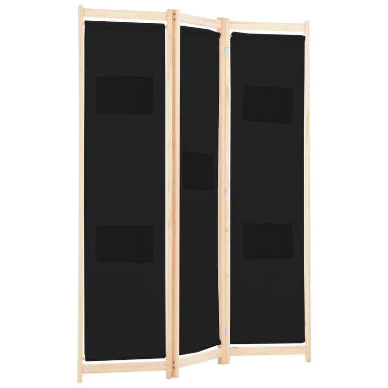 vidaXL 3-Panel Room Divider Black 120x170x4 cm Fabric
