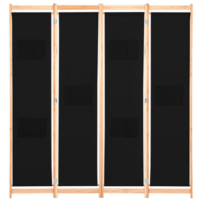 vidaXL 4-Panel Room Divider Black 160x170x4 cm Fabric