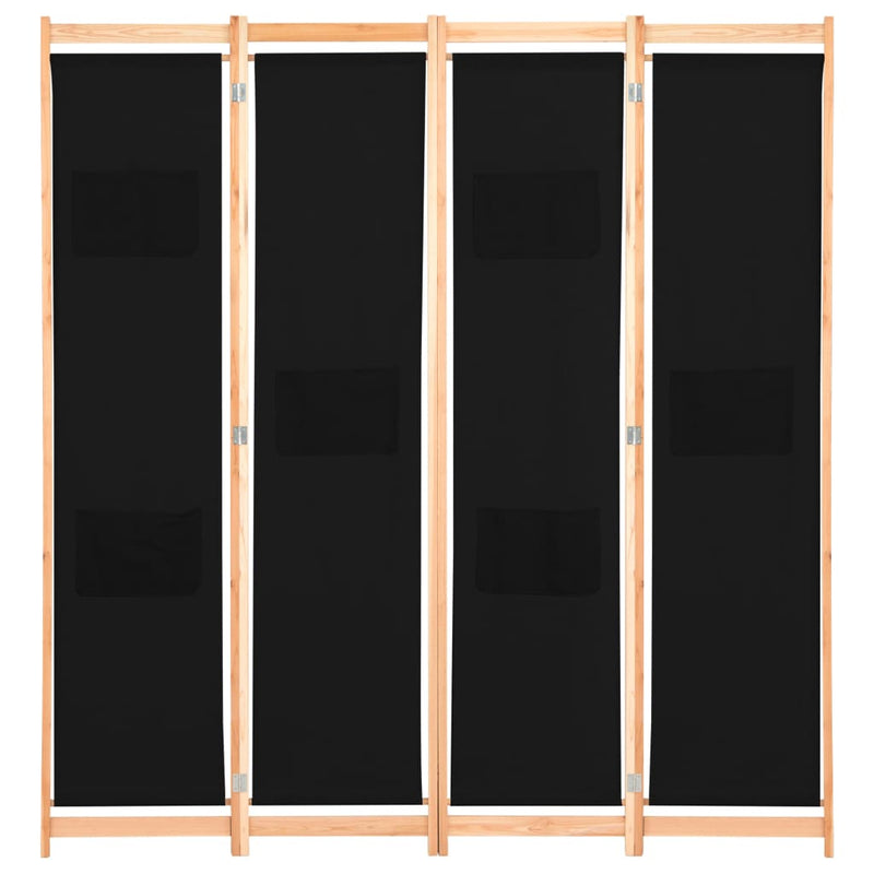 vidaXL 4-Panel Room Divider Black 160x170x4 cm Fabric