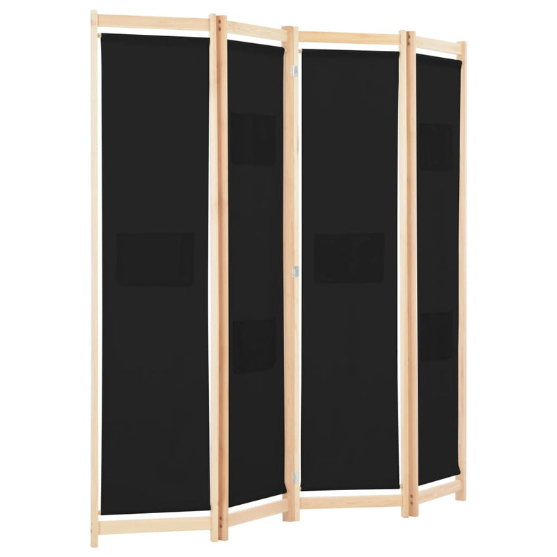 vidaXL 4-Panel Room Divider Black 160x170x4 cm Fabric