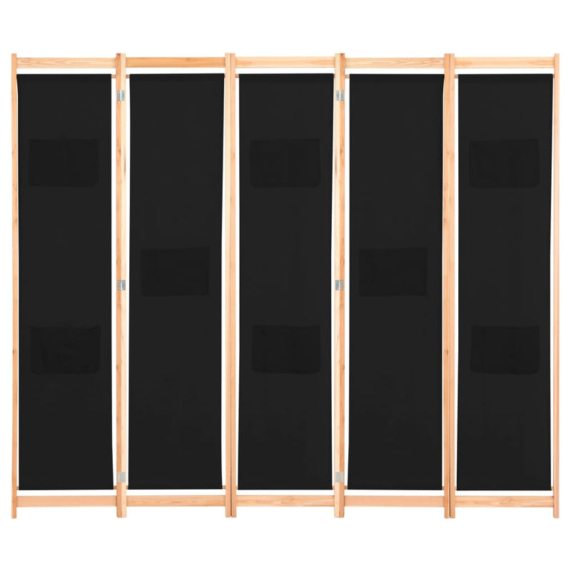 vidaXL 5-Panel Room Divider Black 200x170x4 cm Fabric