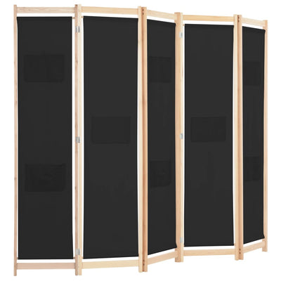 vidaXL 5-Panel Room Divider Black 200x170x4 cm Fabric