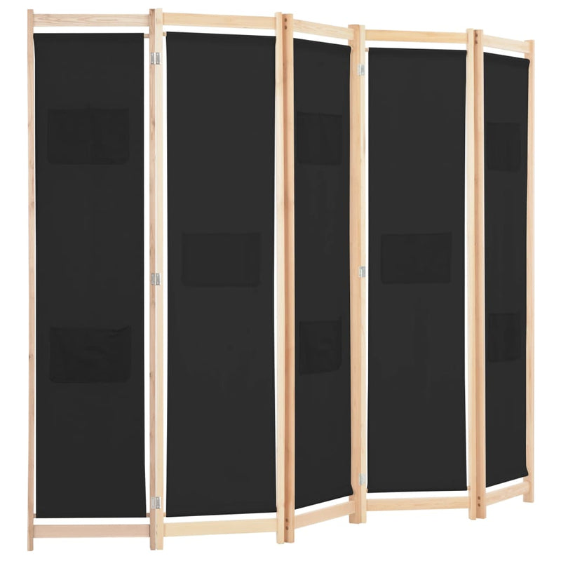 vidaXL 5-Panel Room Divider Black 200x170x4 cm Fabric