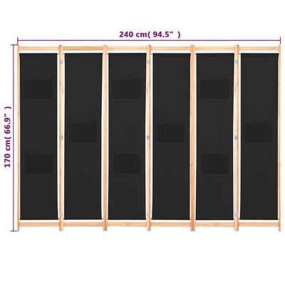 vidaXL 6-Panel Room Divider Black 240x170x4 cm Fabric