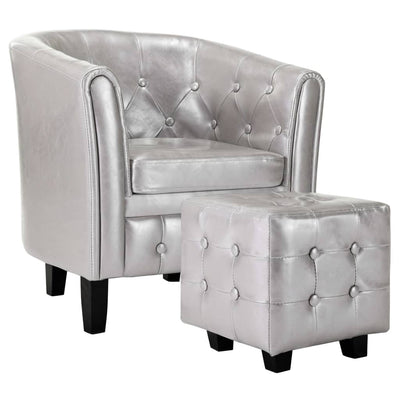 vidaXL Tub Chair with Footstool Silver Faux Leather