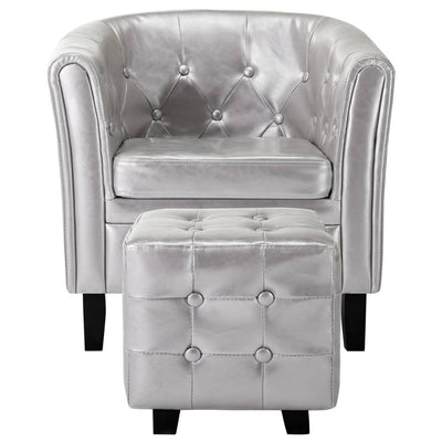 vidaXL Tub Chair with Footstool Silver Faux Leather