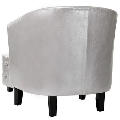 vidaXL Tub Chair with Footstool Silver Faux Leather
