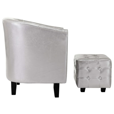 vidaXL Tub Chair with Footstool Silver Faux Leather
