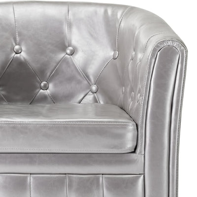 vidaXL Tub Chair with Footstool Silver Faux Leather