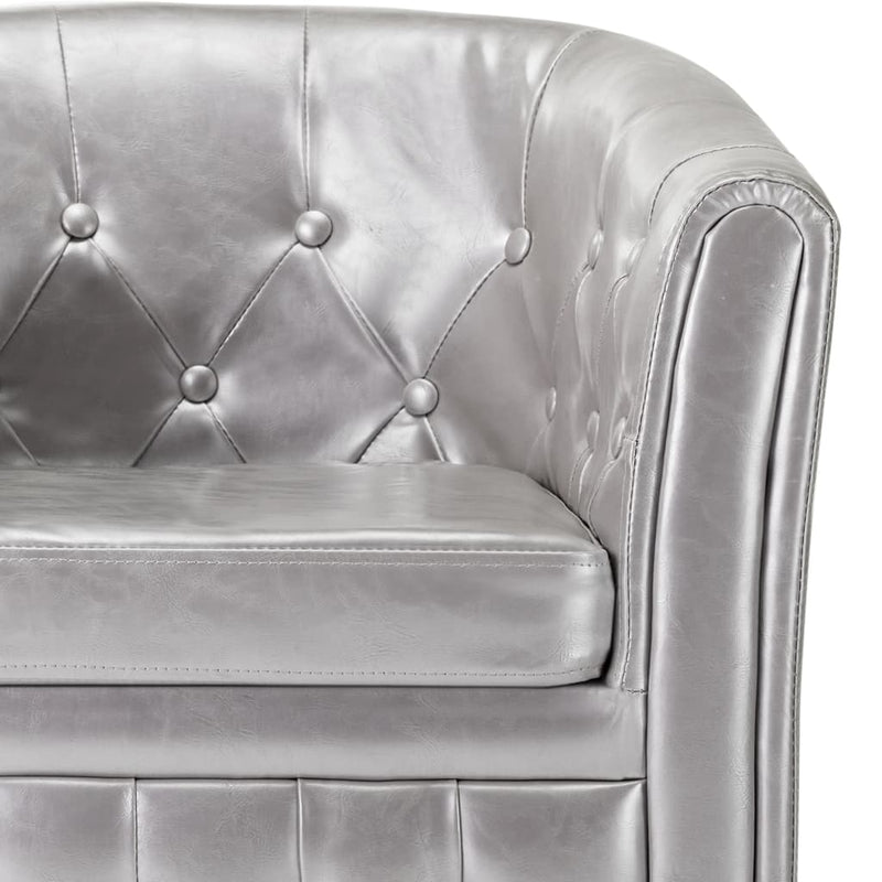 vidaXL Tub Chair with Footstool Silver Faux Leather