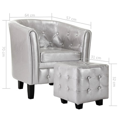 vidaXL Tub Chair with Footstool Silver Faux Leather