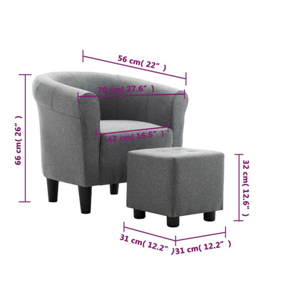 vidaXL 2 Piece Armchair and Stool Set Dark Grey Fabric