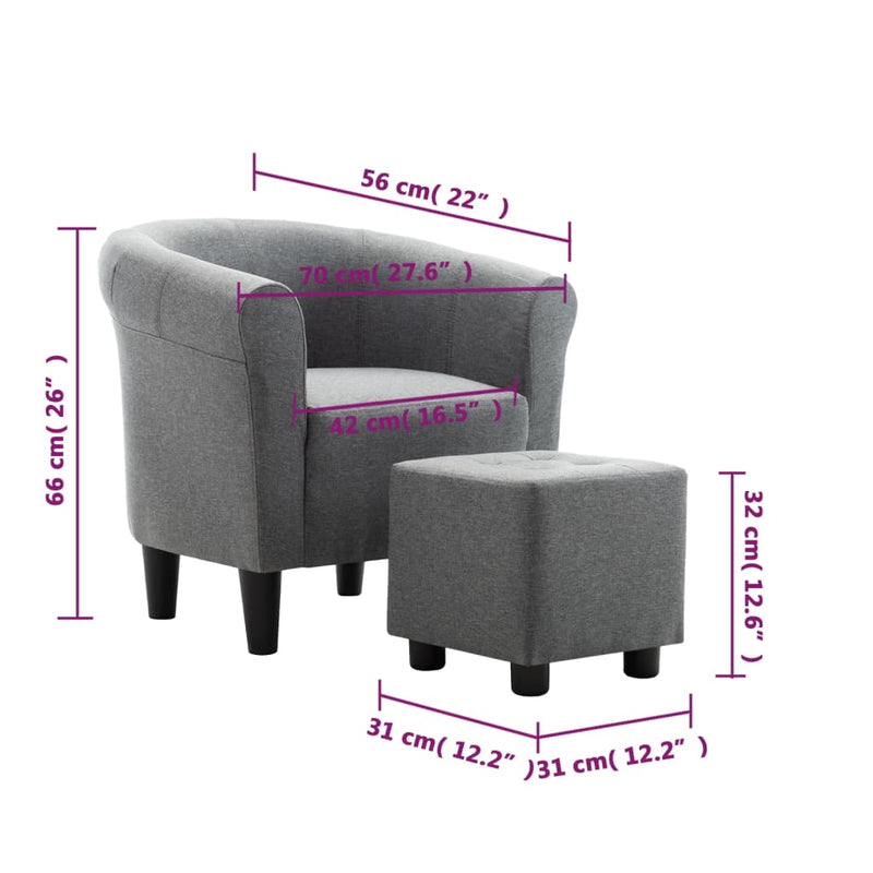 vidaXL 2 Piece Armchair and Stool Set Dark Grey Fabric