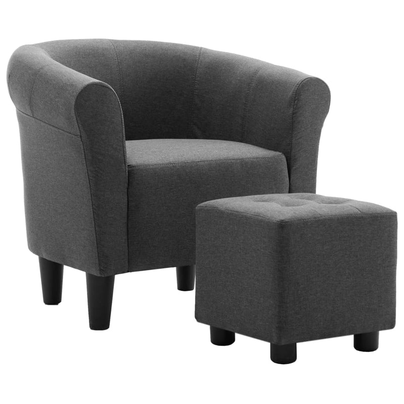vidaXL 2 Piece Armchair and Stool Set Dark Grey Fabric