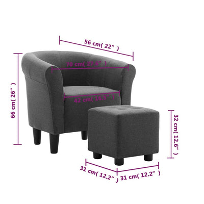 vidaXL 2 Piece Armchair and Stool Set Dark Grey Fabric