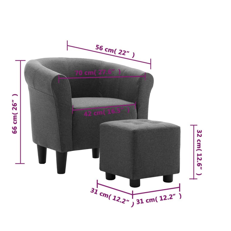 vidaXL 2 Piece Armchair and Stool Set Dark Grey Fabric