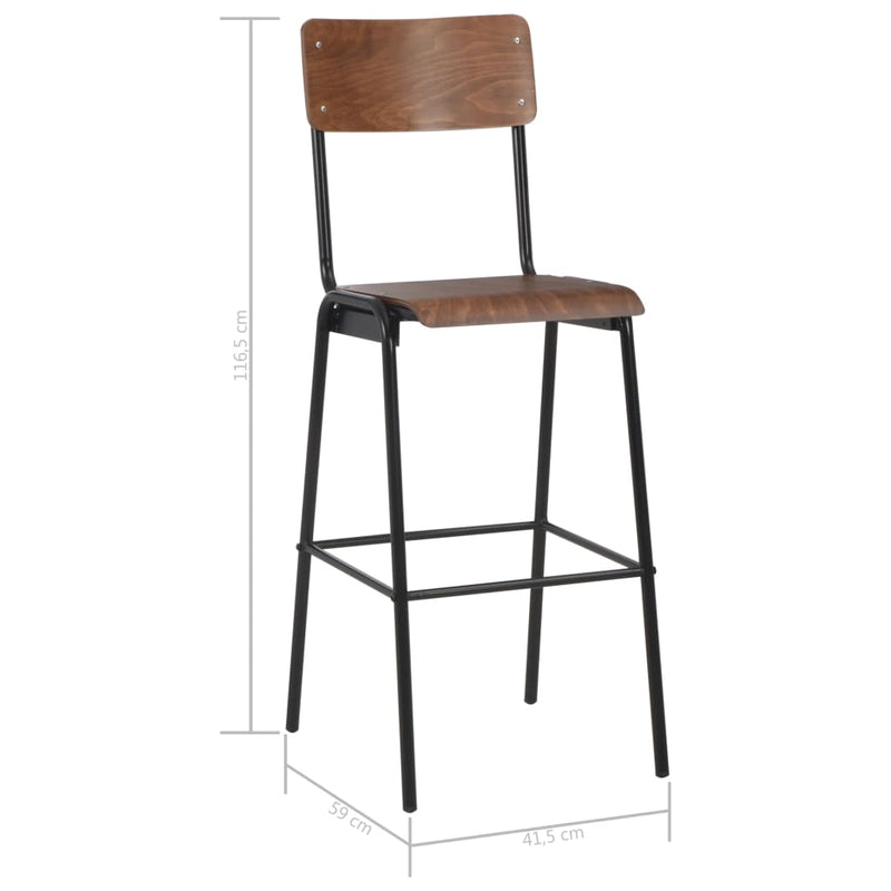 vidaXL Bar Chairs 2 pcs Black Solid Plywood Steel