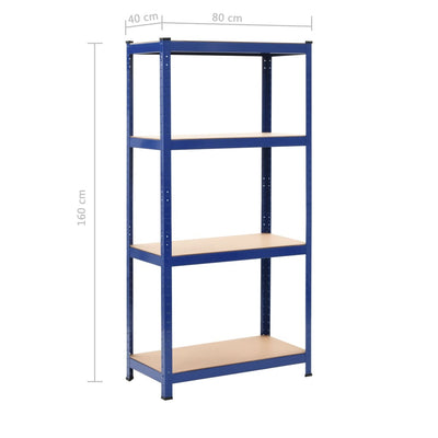 vidaXL Storage Shelves 2 pcs Blue 80x40x160 cm Steel and MDF