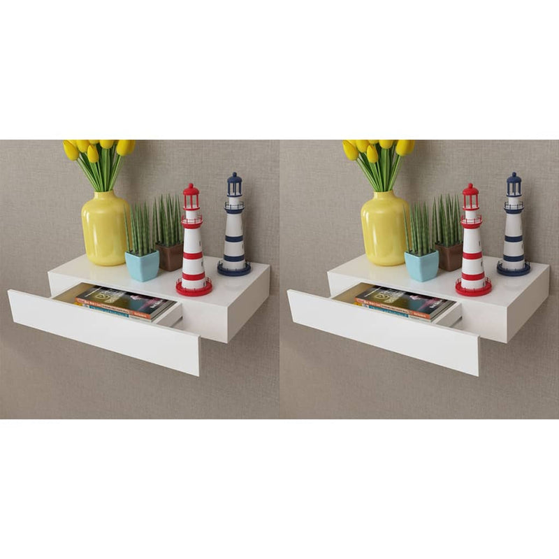vidaXL Floating Wall Shelves with Drawers 2 pcs White 48 cm