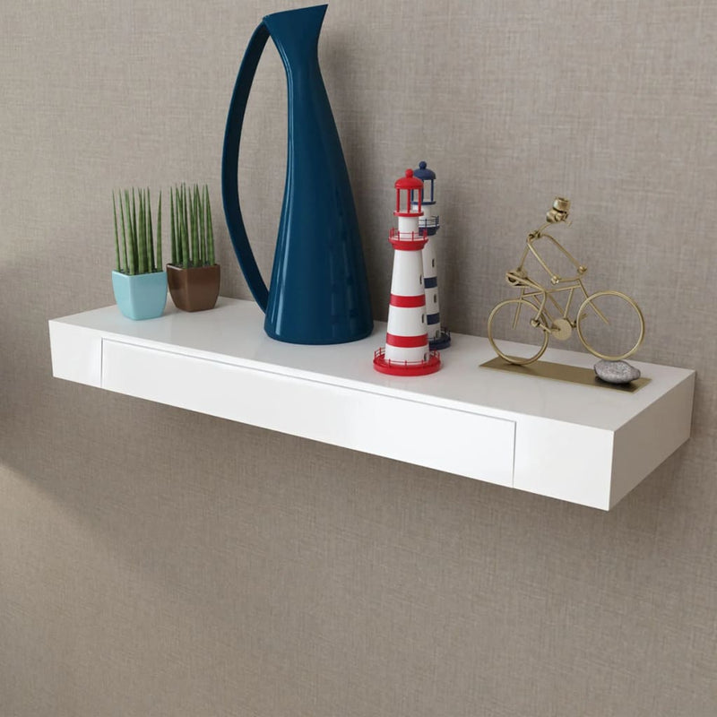 vidaXL Floating Wall Shelves with Drawers 2 pcs White 48 cm