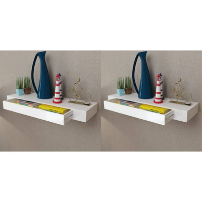 vidaXL Floating Wall Shelves with Drawers 2 pcs White 48 cm