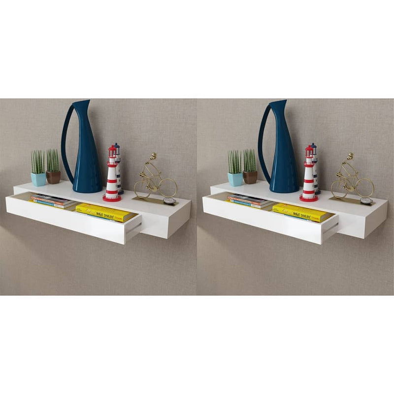 vidaXL Floating Wall Shelves with Drawers 2 pcs White 48 cm