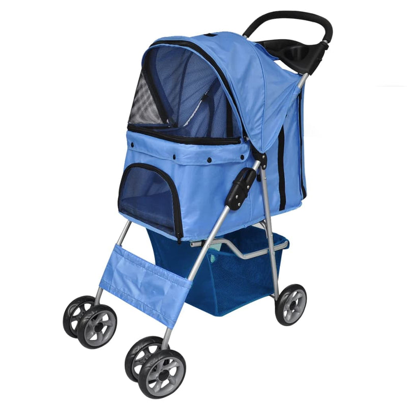 vidaXL Pet Stroller Travel Carrier Blue Folding