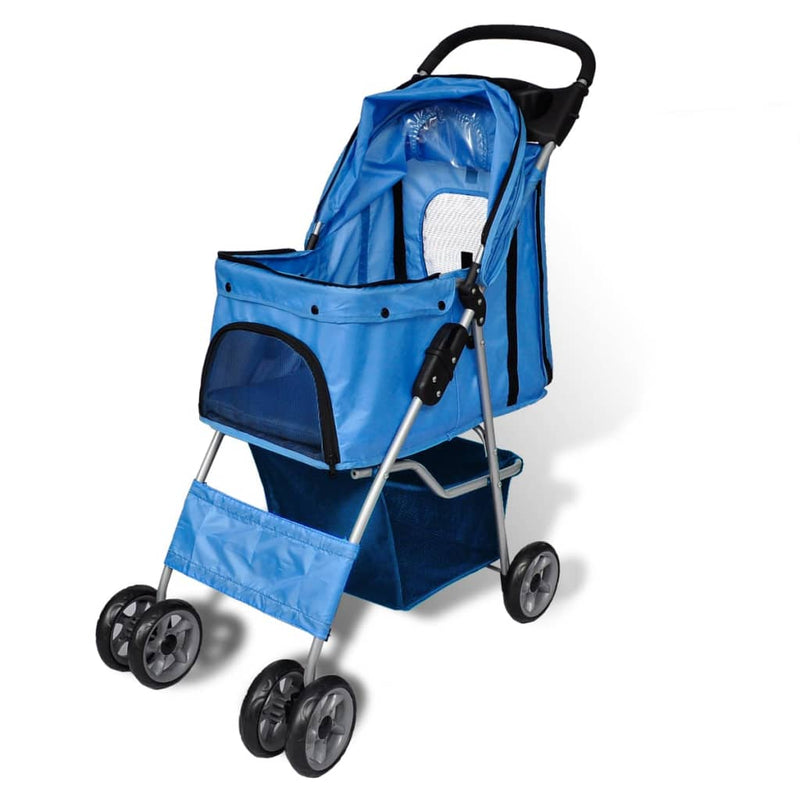 vidaXL Pet Stroller Travel Carrier Blue Folding