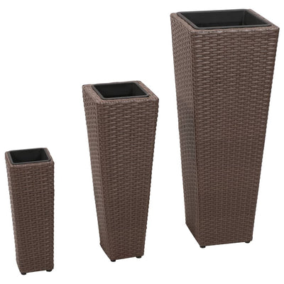 3 Rattan Flower Raised Beds Black