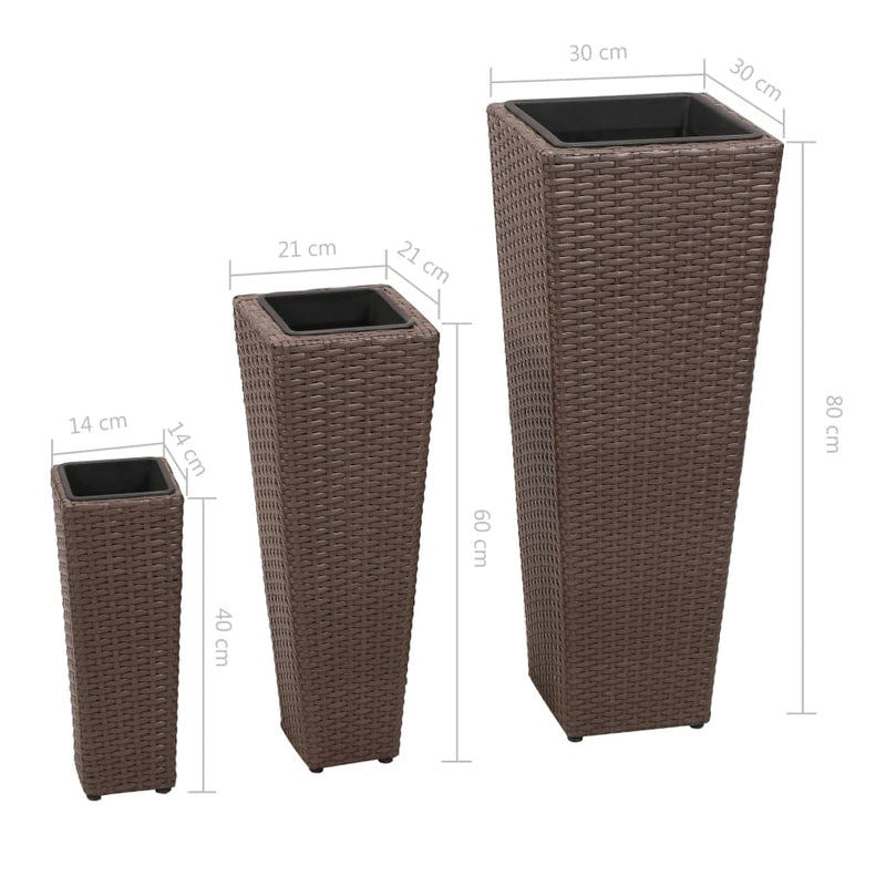 3 Rattan Flower Raised Beds Black