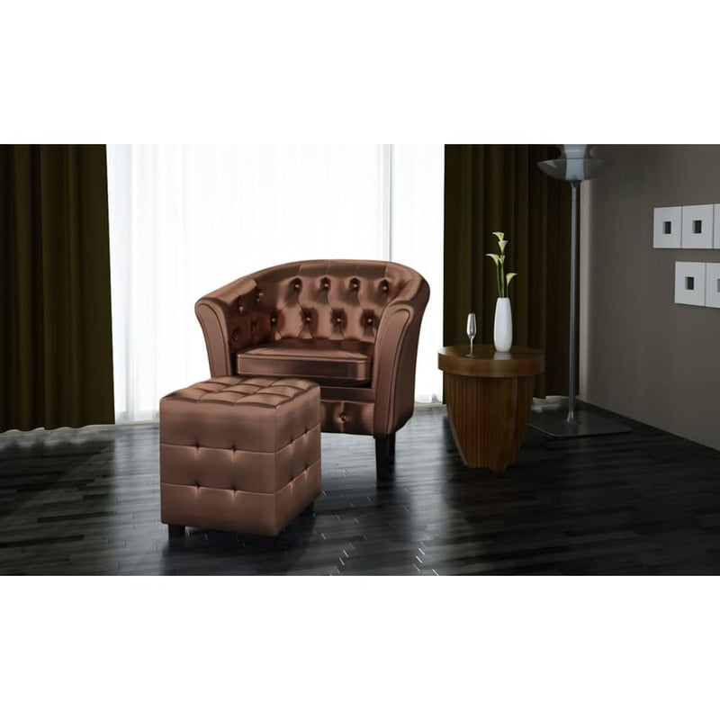 vidaXL Tub Chair with Footstool Brown Faux Leather