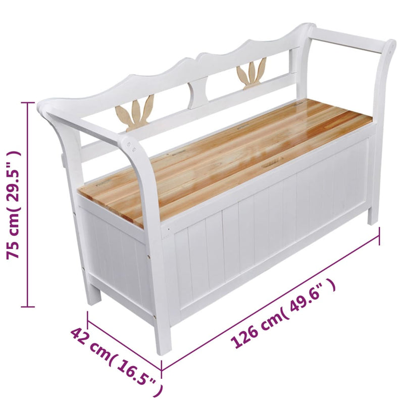 vidaXL Storage Bench 126x42x75 cm Wood White