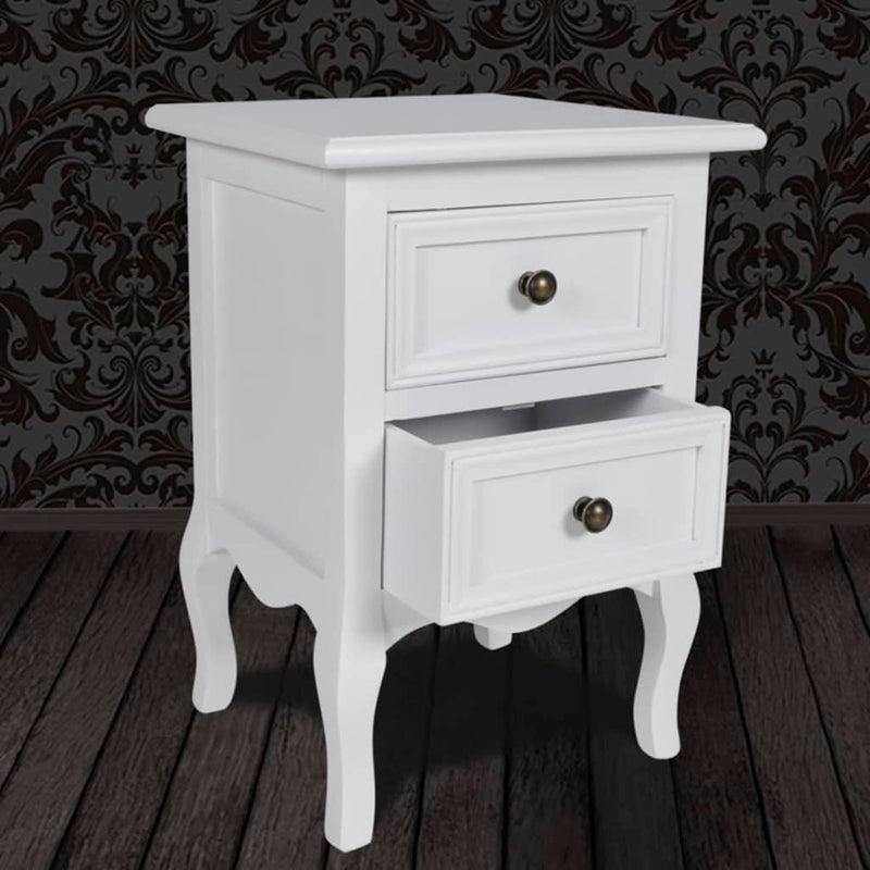 vidaXL Nightstand with 2 Drawers MDF White