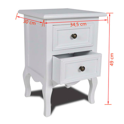 vidaXL Nightstand with 2 Drawers MDF White