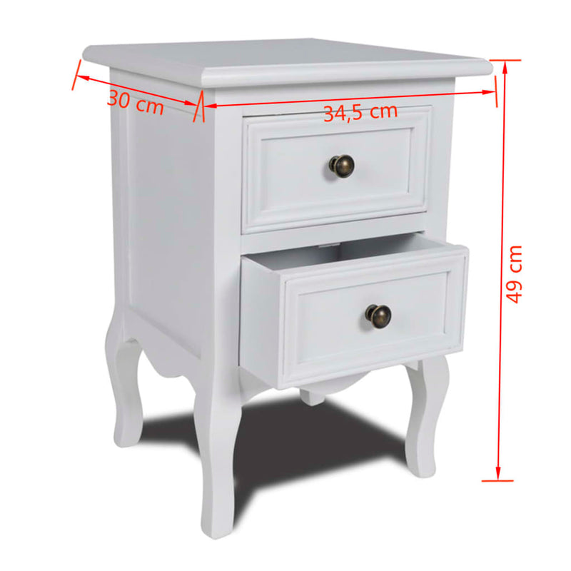 vidaXL Nightstand with 2 Drawers MDF White