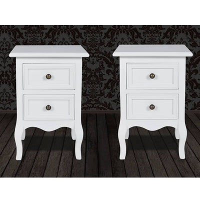 vidaXL Nightstands 2 pcs with 2 Drawers MDF White
