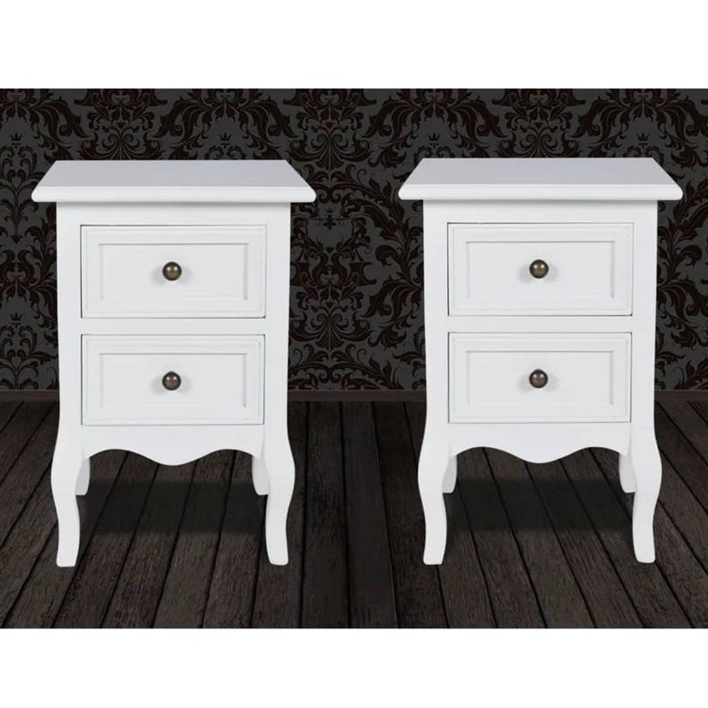 vidaXL Nightstands 2 pcs with 2 Drawers MDF White