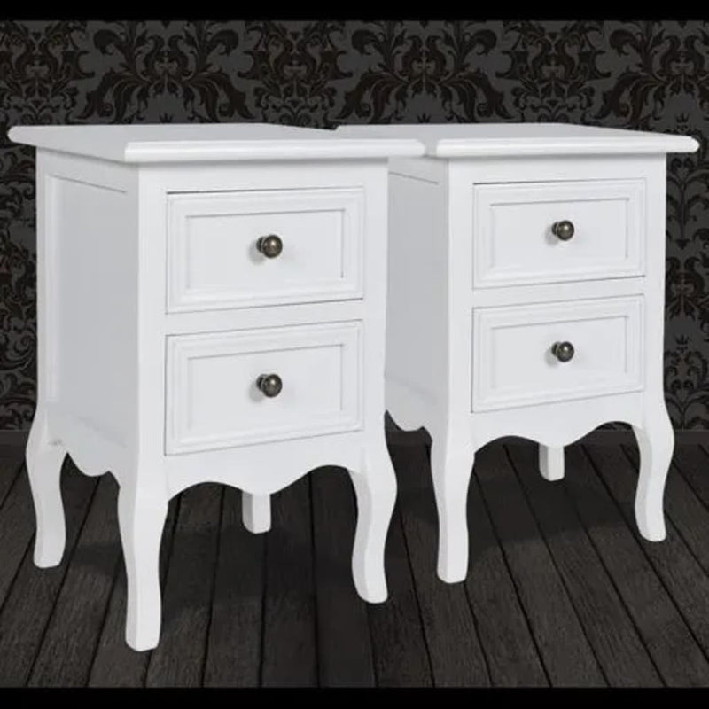 vidaXL Nightstands 2 pcs with 2 Drawers MDF White