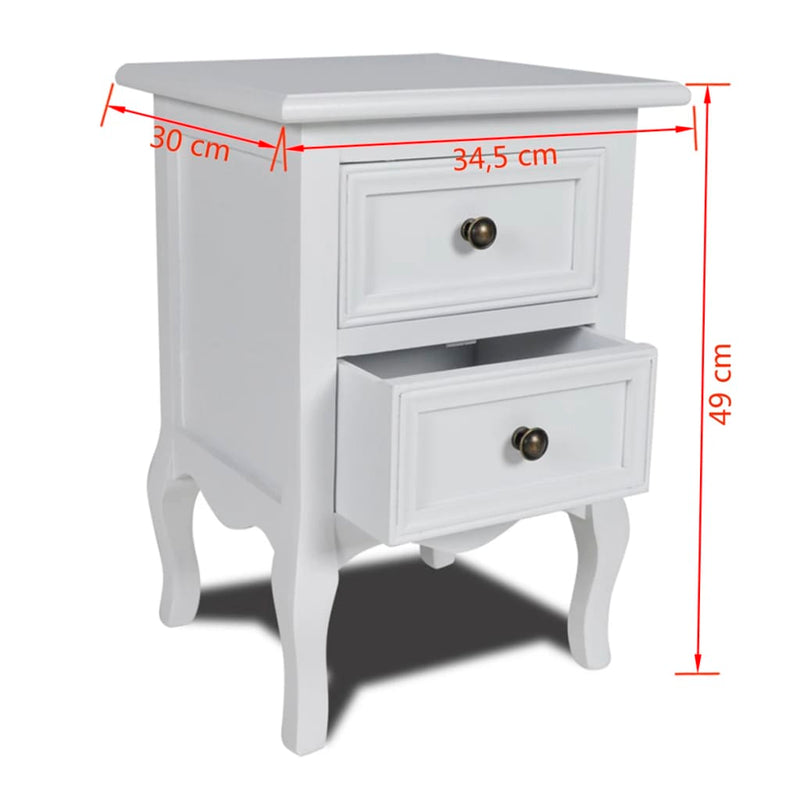 vidaXL Nightstands 2 pcs with 2 Drawers MDF White