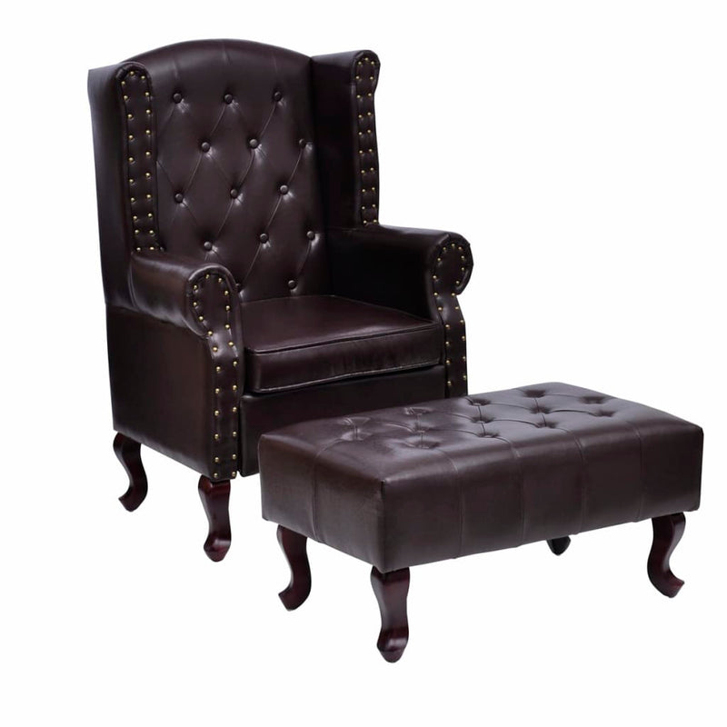 vidaXL Armchair with Footstool Dark Brown Faux Leather