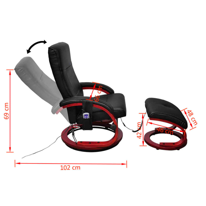 vidaXL Massage Chair with Footstool Black Faux Leather