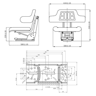 vidaXL Tractor Seat with Suspension Black